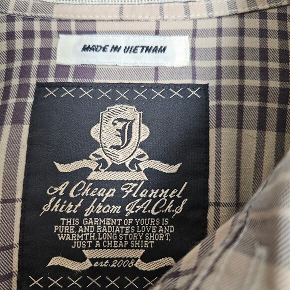 JACHS Just A Cheap Shirt Plaid Large White Pearl Button-Up Brown Plaid - Picture 5 of 9